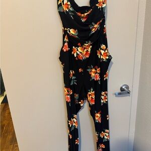 Stella Tweed Black Jumpsuit with Orange Floral Design
